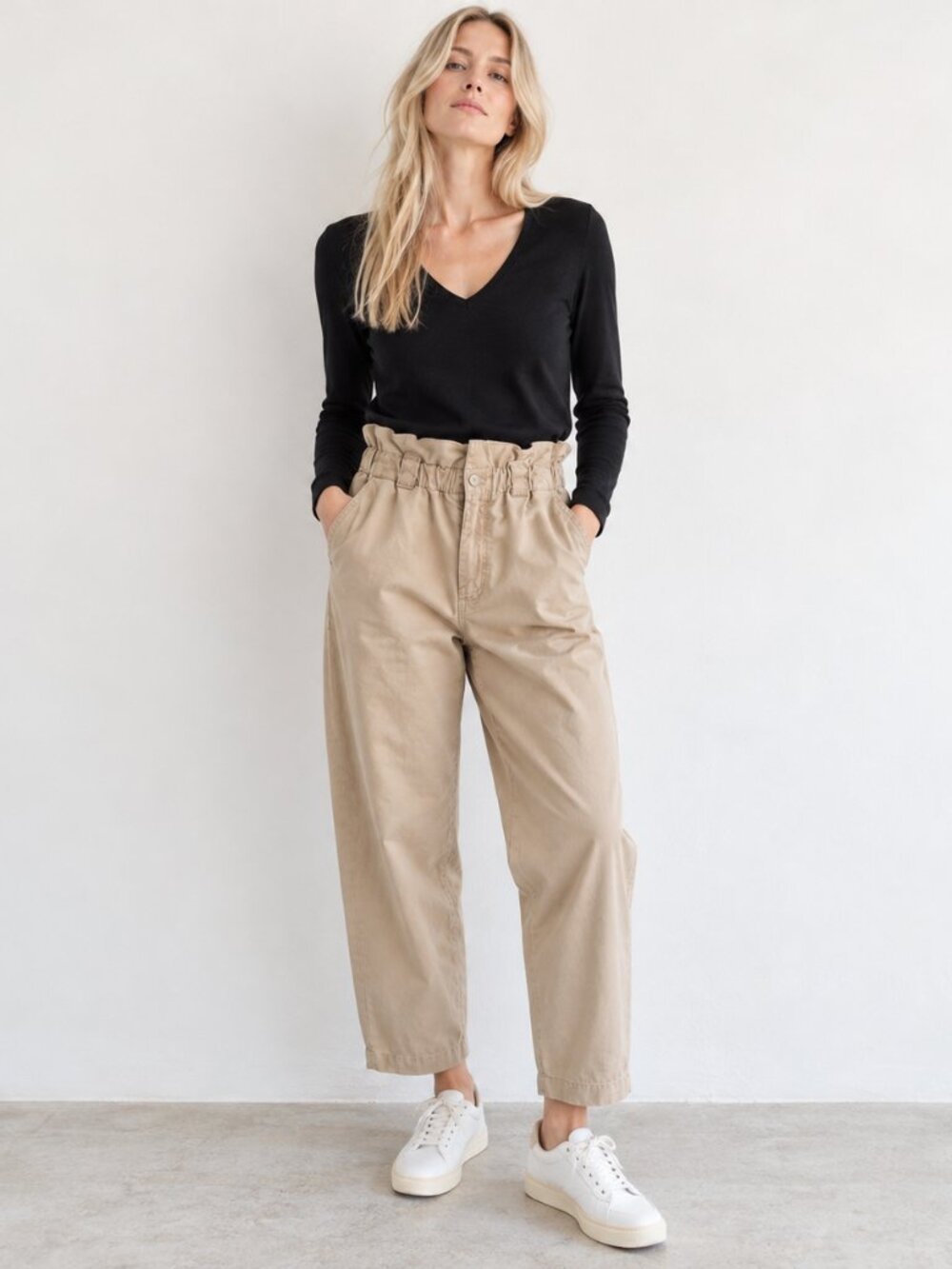 MOTHER The Paperbag Waist Beige Khaki High Rise Tapered Jeans 27